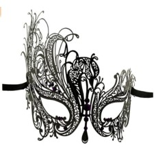 Black Swan Metal Filigree Venetian Glitter Mask artfully crafted with Rhinestone - Black Swan mask with Purple glitter